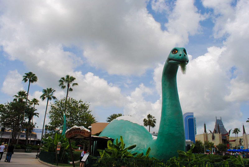 Gertie the Dinosaur by the lake at Disney’s Hollywood Studios, home to some cool ice cream treats.