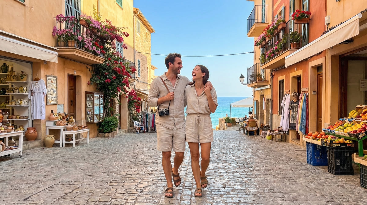 Travelers exploring a coastal destination